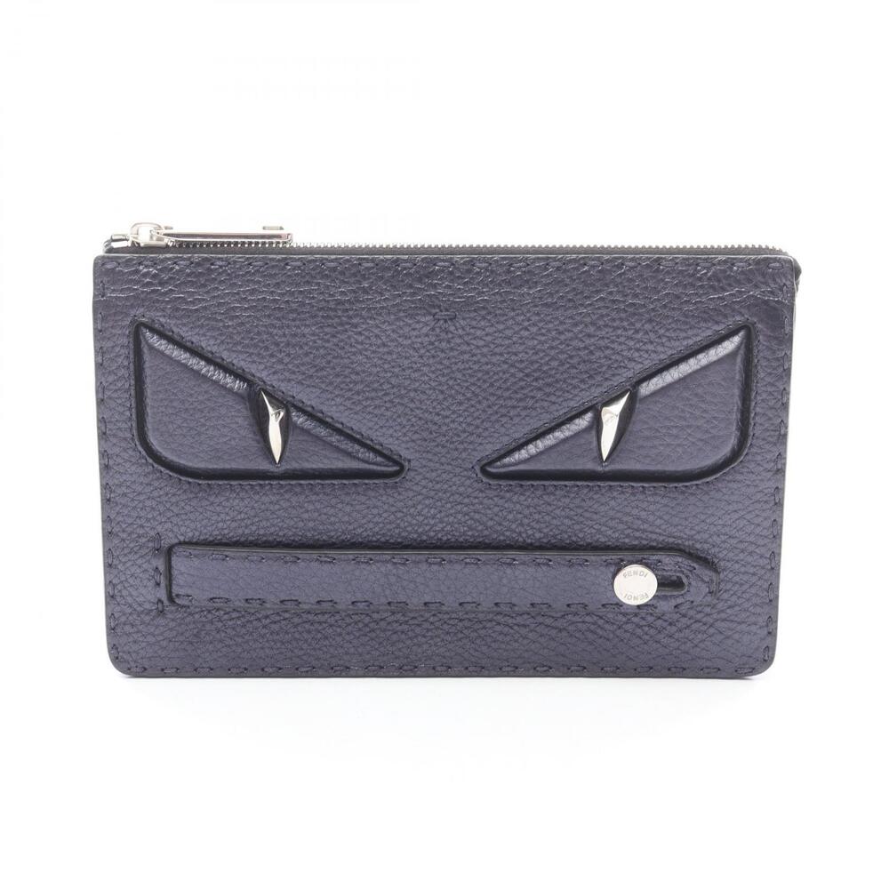 Fendi Bag Bugs Monster Slim Shoulder Clutch Leather Navy Blue